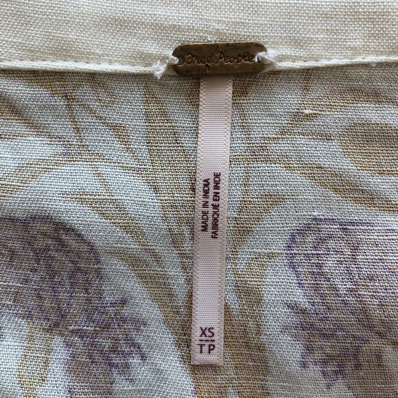 Free People Arielle Linen Blend Short Sleeve Ivory Purple Crop Top Bow Tie XS - Picture 16 of 16